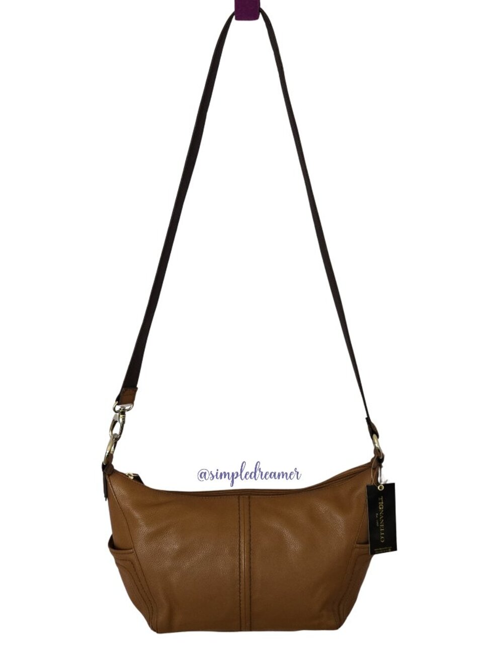 Tignanello Super Stitch Pebble Leather Convertible Shoulder Bag Cognac NWT - Picture 5 of 16